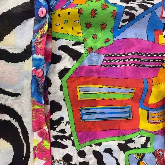 Dopamine Maximalist Abstract Artsy Tunic Color Cotton Pleats Collection Pings XL - Picture 6 of 16